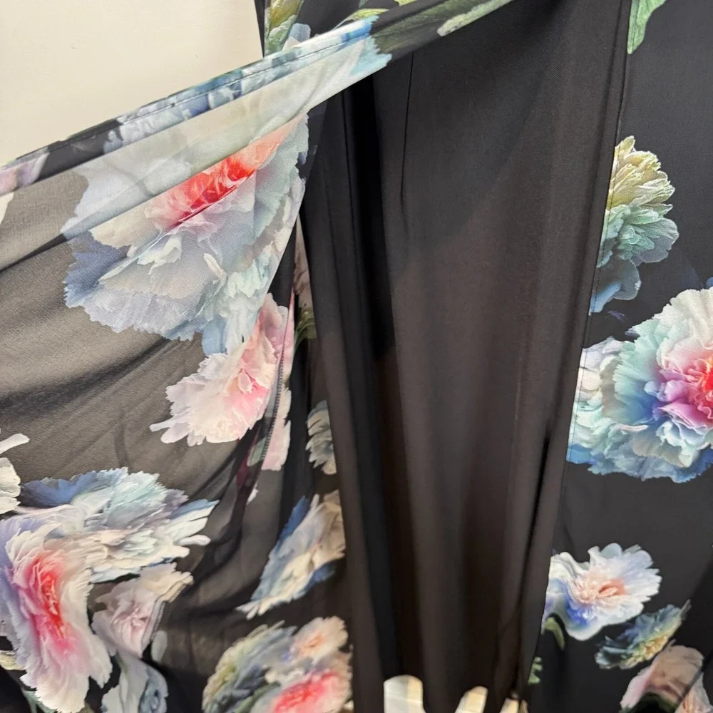 Adrianna Papell Floral Jumpsuit Dress Overlay V-Neck Chiffon Women Plus Size 22W